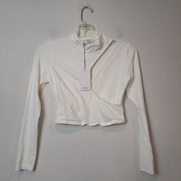 Lanston Revolve Cutout Turtleneck Off White Women's XS NWT Supima Cotton Stretch - Picture 2 of 12